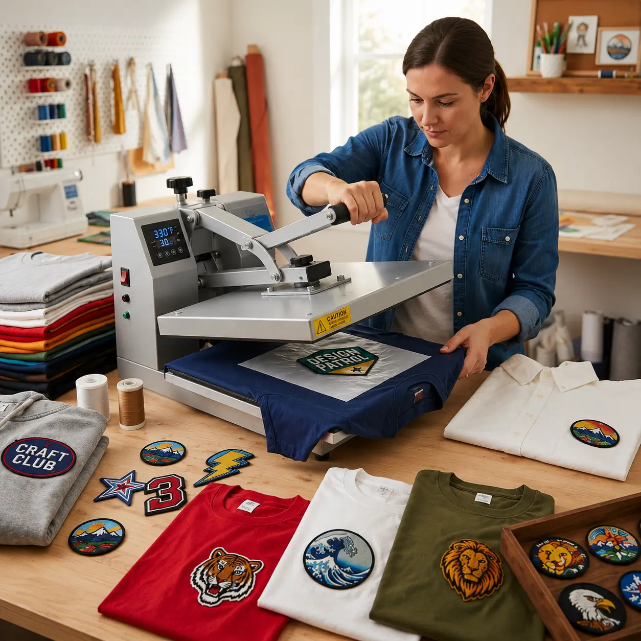 Applying a patch to a garment with a heat press